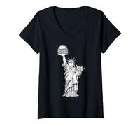 Femme Statue de la liberté, Poulet, Burger, USA, Icône, Nuggets T-Shirt avec Col en V