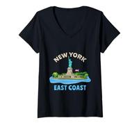 Femme Statue de la Liberté Souvenir East Coast New York T-Shirt avec Col en V