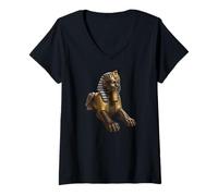 Femme Statue de Pharaon Sphinx égyptien - Art archéologique de l'Égypte Ancienne T-Shirt avec Col en V
