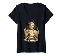 Femme Statue Grecque de la philosophie stoïcienne « Control What You Can » T-Shirt avec Col en V