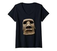Femme Statue Moai Île de Pâques Rapa NUI T-Shirt avec Col en V