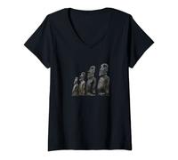 Femme Statue Moai Monolith World Mystère de l'île de Pâques T-Shirt avec Col en V