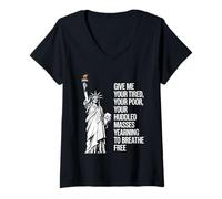 Femme Statue of Liberty Give Me Your Tired Your Poor Labor Day T-Shirt avec Col en V