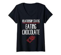 Femme Statut relationnel : Manger du Chocolat T-Shirt avec Col en V