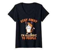 Femme Stay Away I'm Allergic to People Amoureux des Chats T-Shirt avec Col en V
