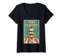 Femme Stay Classic Sundae Crème glacée rétro Design vintage T-Shirt avec Col en V