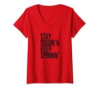 Femme Stay Diggin' Keep Spinnin Vinyl Junkie Music Record Lovers T-Shirt avec Col en V