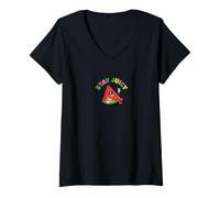 Femme Stay Juicy Chill Panneau de Paix rétro Motif pastèque T-Shirt avec Col en V