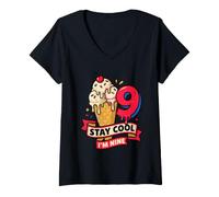 Femme Stay Nine Cool Ice Drip Cream 9th Birthday Kids T-Shirt avec Col en V