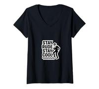 Femme Stay Rude Stay Cool Classique Ska Two Tone Design Dancing T-Shirt avec Col en V