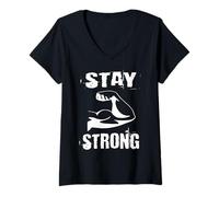 Femme Stay Strong Résistance Entraînement Gym Fitness T-Shirt avec Col en V