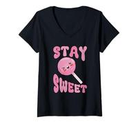 Femme Stay Sweet Lollipop Kawaii Cute Funny T-Shirt avec Col en V