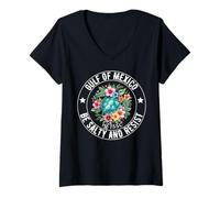Femme Stay The Golfe of Mexico Be Salty and Resist Turtle T-Shirt avec Col en V