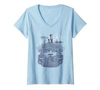 Femme Steampunk Aesthetic Macabra Encyclopedia Maya Statue T-Shirt avec Col en V