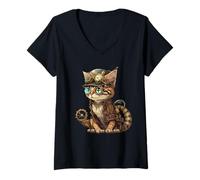 Femme Steampunk Chat Chaton Chaton Steam Punk T-Shirt avec Col en V