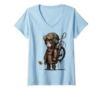 Femme Steampunk Steampunk Rétro Design Victorien Fantasy Enfant Steampunk T-Shirt avec Col en V