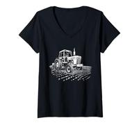 Femme Steiger Tracteur Row-Crop Case Vintage IH Design T-Shirt avec Col en V