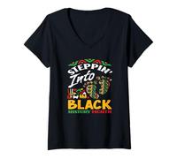 Femme Steppin Into Black History Month Afro-Américain T-Shirt avec Col en V
