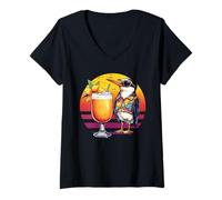 Femme Sternes rétro vintage Hawaïen Plage Boisson vacances d'été T-Shirt avec Col en V