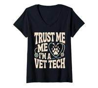 Femme Stéthoscope « Trust Me I'm A Vet Tech » T-Shirt avec Col en V