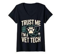 Femme Stéthoscope « Trust Me I'm A Vet Tech » T-Shirt avec Col en V
