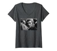 Femme Steve McQueen, Acteur et Pilote de Moto The Great Escape 1969 T-Shirt avec Col en V