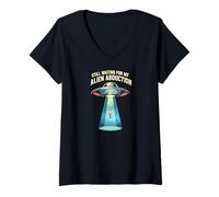 Femme Still Waiting for My Alien Abduction UFO Funny Sci-FI T-Shirt avec Col en V