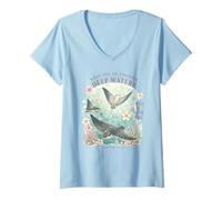 Femme Stingray Deep Waters Écriture chrétienne Isaiah Bible Verse T-Shirt avec Col en V