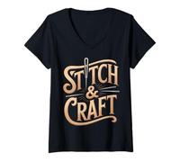 Femme Stitch and Craft Couture Broderie Hobby T-Shirt avec Col en V