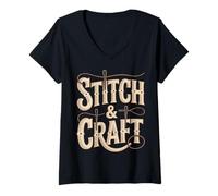 Femme Stitch and Craft Couture Broderie Hobby T-Shirt avec Col en V