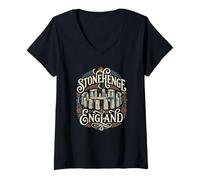 Femme Stonehenge, Angleterre, Stone Circle, Monuments Anciens, Patrimoine T-Shirt avec Col en V