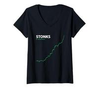 Femme Stonks to The Moon Stock Day Trader Stonks Meme T-Shirt avec Col en V