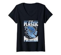 Femme Stop À La Pollution Plastique Gratuit Pollution Plastique T-Shirt avec Col en V