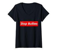 Femme Stop Bullies Anti School and Office Bullying T-Shirt avec Col en V