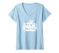 Femme Stop Bullying Empreintes de Mains Anti-Intimidation T-Shirt avec Col en V
