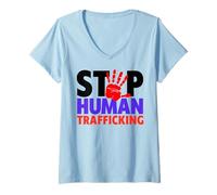 Femme Stop Human Trafficking T-Shirt avec Col en V