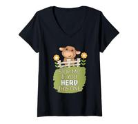 Femme Stop Me If You Herd This One Funny Blague Highland Cow T-Shirt avec Col en V