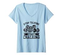 Femme Stop Talking Start Chalking - Billard drôle à 8 Boules T-Shirt avec Col en V
