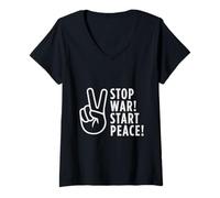 Femme Stop War Start Peace - Pacifiste Symbole Paix Antiguerre T-Shirt avec Col en V