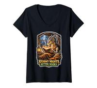 Femme Stormy Night Cozy Dragon lisant Une créature Fantastique T-Shirt avec Col en V