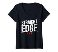 Femme Straight Edge Forever for Life Straight Edger XXX sXe T-Shirt avec Col en V