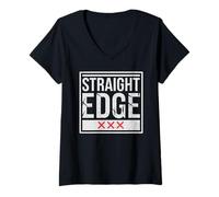 Femme Straight Edge Forever For Life Straight Edger XXX sXe T-Shirt avec Col en V