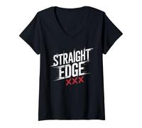 Femme Straight Edge Forever For Life Straight Edger XXX sXe T-Shirt avec Col en V