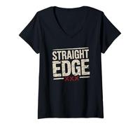 Femme Straight Edge Forever for Life Straight Edger XXX sXe T-Shirt avec Col en V