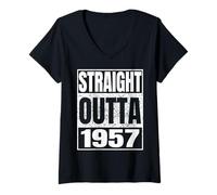 Femme Straight Outta 1957 Classic Year Birth of Birthday Vintage T-Shirt avec Col en V