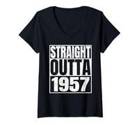 Femme Straight Outta 1957 Vintage Year Classic Birth of Birthday T-Shirt avec Col en V
