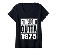 Femme Straight Outta 1975 Classic Year Birth of Birthday Vintage T-Shirt avec Col en V