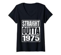 Femme Straight Outta 1975 Classic Years Birth of Birthday Vintage T-Shirt avec Col en V