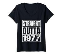 Femme Straight Outta 1977 Classic Years Birth of Birthday Vintage T-Shirt avec Col en V