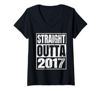 Femme Straight Outta 2017 Classic Years Birth of Birthday Vintage T-Shirt avec Col en V